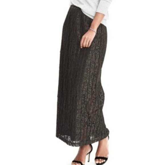 Banana Republic Lace Pleated Maxi Skirt dark green 45153 - Picture 2 of 13